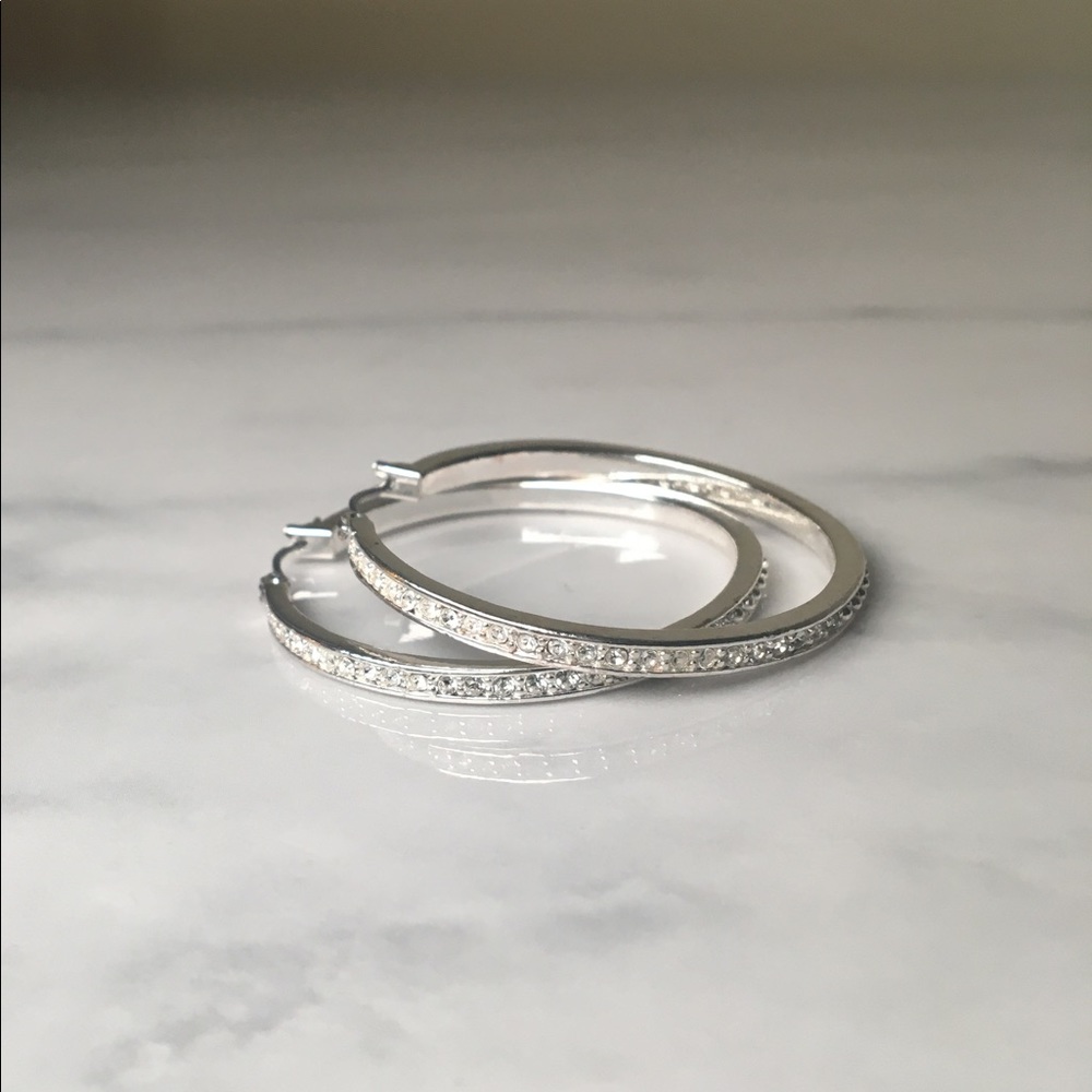 CZ Silver Hoop Earrings - Picture 4 of 8